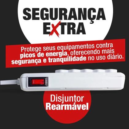 Imagem de Filtro de Linha e Protetor Tripolar 10A 5 Tomadas Bivolt 127/220V Force Line Branco 