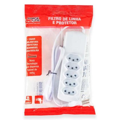 Imagem de Filtro de Linha e Protetor Tripolar 10A 5 Tomadas Bivolt 127/220V Force Line Branco 