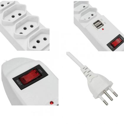 Imagem de Filtro De Linha Extensão Elétrica 6 Tomadas Com 2 Portas Usb Cor Branco