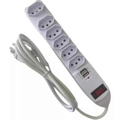Imagem de Filtro De Linha Extensão Elétrica 6 Tomadas Com 2 Portas Usb Cor Branco