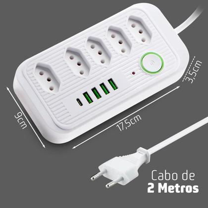 Imagem de Filtro De Linha Extensão Régua Tomada Com Usb E Tipo-c Bivolt