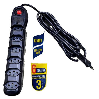 Imagem de Filtro de Linha Megatron 6 Tomadas Cabo de 3 mts Chave Lig./Des. e Fusível de Proteção 10 A Bivolt