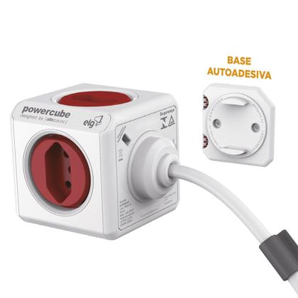Imagem de Filtro de Linha PowerCube, 5 Tomadas 10A, Cabo 1,5 metros, Bivolt, Branco/Vermelho, PWC-X5, ELG