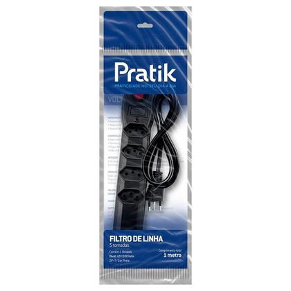 Imagem de Filtro de Linha Pratik 5 Tomadas 3x0,75mm 10A Cabo 1m Preto