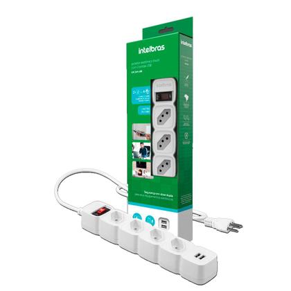 Imagem de Filtro de Linha, Protetor Eletrônico Intelbras 4 Tomadas, 2 USB, EPE 204 USB BR - Branco