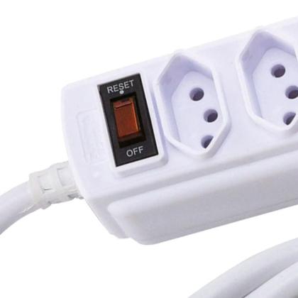 Imagem de Filtro de Linha Rearmável 3 Saídas 2P+T 10A Bivolt Branco NBR Cabo 80cm