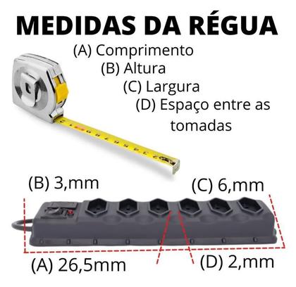 Imagem de FILTRO DE LINHA Régua de Tomada c/ Fusível Modelo Extensão Elétrica BIVOLT