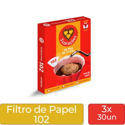 Imagem de Filtro de Papel Três Corações 102 Kit 3 Cx com 30 Unidades