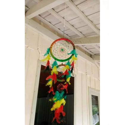 Imagem de Filtro Dos Sonhos Apanhador Penas Hippie Reggae 60cm Maior GRANDE COM PENAS COLORIDOS