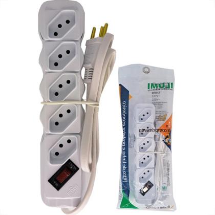 Imagem de Filtro Linha Ilumi 5 Tomadas Bivolt Com Interruptor E Cabo Pp 3X0,75Mm Branco - 34016