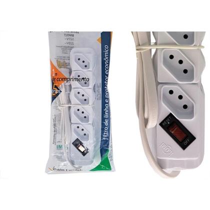 Imagem de Filtro Linha Ilumi 5 Tomadas Bivolt Com Interruptor E Cabo Pp 3X0,75Mm Branco - 34016