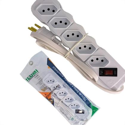 Imagem de Filtro Linha Ilumi 5 Tomadas Bivolt Com Interruptor E Cabo Pp 3X0,75Mm Branco - 34016