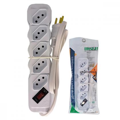 Imagem de Filtro Linha Ilumi 5 Tomadas Bivolt Com Interruptor E Cabo Pp 3X0,75Mm Branco - 34016