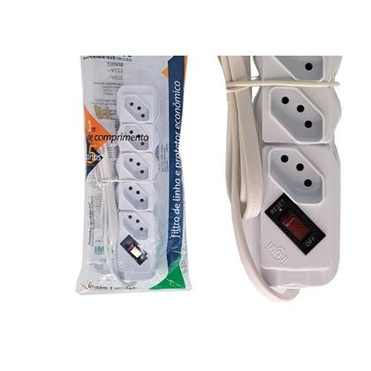 Imagem de Filtro Linha Ilumi 5 Tomadas Bivolt Com Interruptor E Cabo Pp 3X0,75Mm Branco - 34016