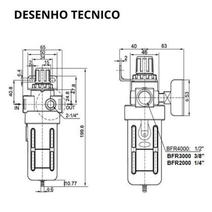 Imagem de Filtro Regulador Ar 1/2 C/ manômetro - PN BFR4000