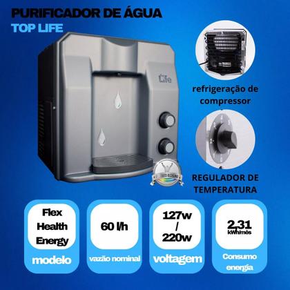 Imagem de Filtro Super Água Alcalina Ionizada Gelada Flex He Top Life Cor Prata 220