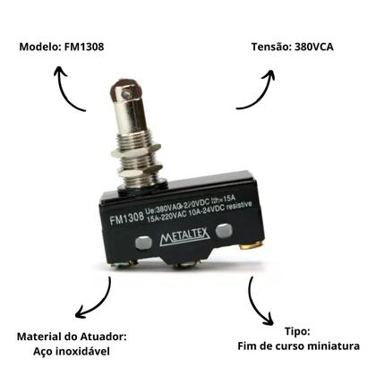 Imagem de Fim De Curso Miniatura Fm1308 Atuador Rolete 380VCA Metaltex