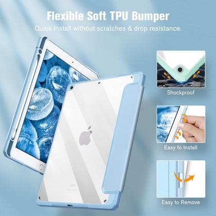 Imagem de Fintie Hybrid Slim Case para iPad 8ª Geração (2020) / 7ª Geração (2019) 10,2 Polegadas - Suporte de lápis embutido Capa à prova de choque com concha traseira transparente clara, auto wake/sleep, sky blue