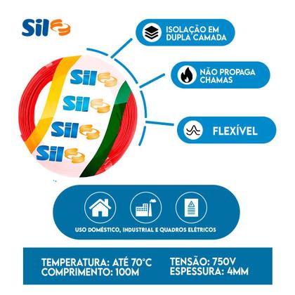 Imagem de Fio Cabo cabinho Flexível 4mm 100 Metros Sil Cores - cobre energia fio 750v original