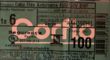 Imagem de Fio Cabo Flexivel 6mm 750v 100m Elétrico Corfio/SIL/RCM Certificado