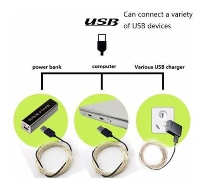 Imagem de Fio Cobre Usb Cordão Luz Fada - 10m 100 Leds Branco Quente