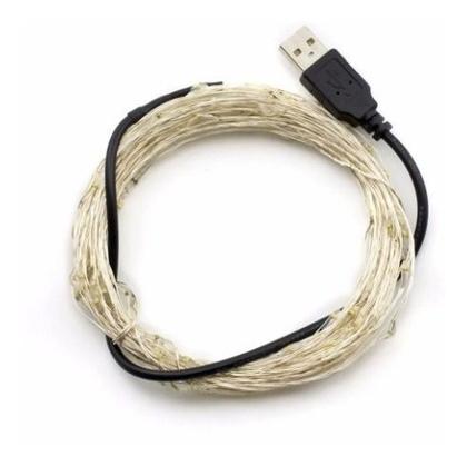 Imagem de Fio Cobre Usb Cordão Luz Fada - 10m 100 Leds Branco Quente