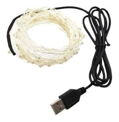 Imagem de Fio Cobre Usb Cordão Luz Fada - 10m 100 Leds Branco Quente
