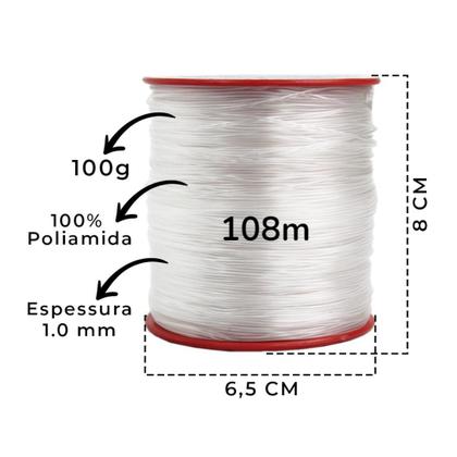 Imagem de Fio De Nylon 100 Gramas 1mm Para Pesca 100m Forte - 10 Rolos