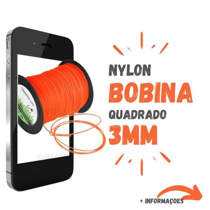 Imagem de Fio De Nylon Roçadeira Bobina 2Kg 3Mm Quadrado Resistente