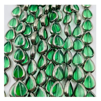Imagem de Fio de Pedras 13x10mm 27un Gota Verde Prata 34cm Artesanato