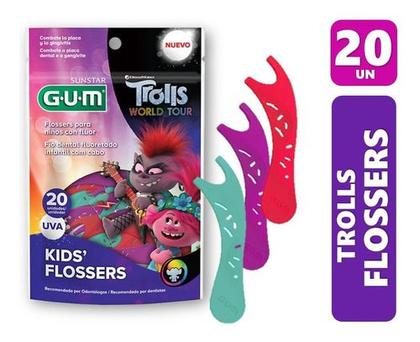 Imagem de Fio Dental Infantil Gum Flossers Trolls 20 Unidades
