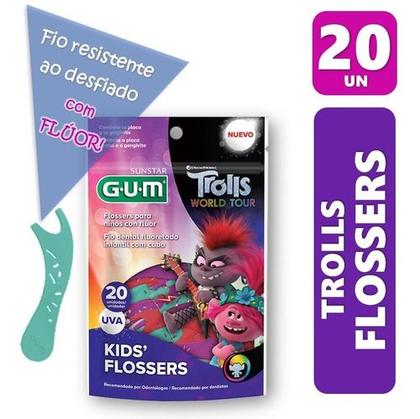 Imagem de Fio Dental Infantil Gum Flossers Trolls 20 Unidades