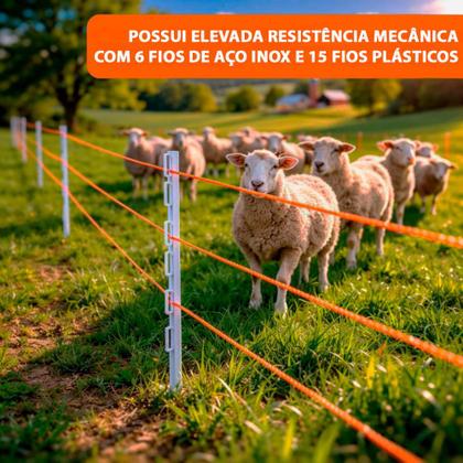 Imagem de Fio Eletroplástico Rolo 1000m Laranja Leve 2mm Cercas Elétricas EP1000 + 200 Roldanas 24mm - Zebu