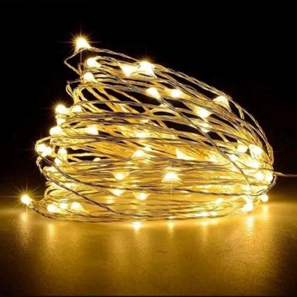 Imagem de Fio Fada Cobre Prata Com 30 LEDs Sem Fio 3 Funções Amarelo
