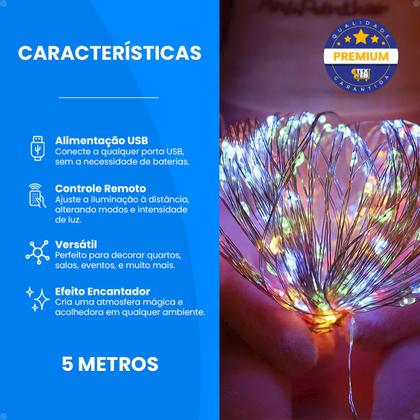 Imagem de Fio Fada Cordão De Led 5 Metros Decoração Varal De Luz Usb