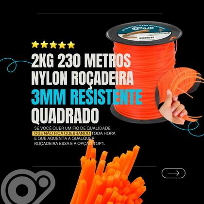 Imagem de Fio Nylon 2Kg 3Mm Roçadeira Quadrado Para Stihl Husqvarna