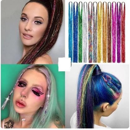 Imagem de Fios de Cabelo Coloridos Brilhosos Sintético Holográficos