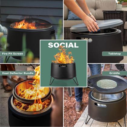 Imagem de Fire Pit TIKI Smokeless Social de 20 polegadas com suporte e capa