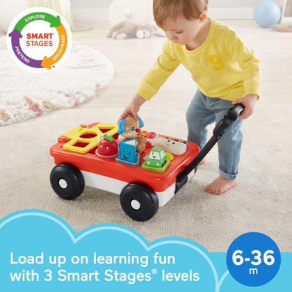 Imagem de Fisher-Price Laugh &amp Learn Pull &amp Play Learning Wagon, pull-toy wagon com música, luzes e músicas de aprendizagem para bebês e crianças de 6 a 36 meses Amazon Exclusive