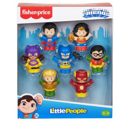 Imagem de Fisher-Price Little People DC Super Friends Figure Pack, Conjunto de 7 figuras de personagens super-heróis para crianças e crianças pré-escolares de 18 meses a 5 anos