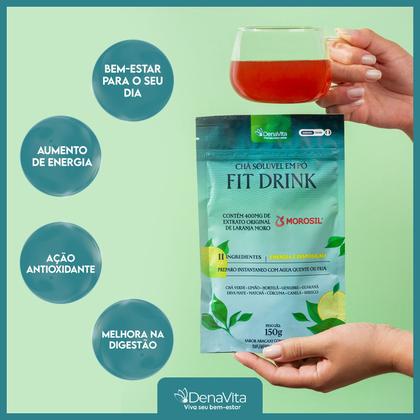 Imagem de Fit Drink Chá Solúvel Em Pó - Extrato de Laranja Moro + Hibisco + Erva Mate + Matchá + Chá Verde - Denavita