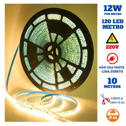 Imagem de Fita 120 LED's 220V 10 Metros IP44 3528 12W 3000K Liga Direto