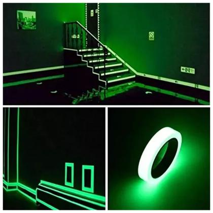 Imagem de Fita Adesiva Antiderrapante 5 Metros Fluorescente Brilha No Escuro Neon Piso Chao Escada Degrau Rampas Demarcaçao Previne Acidentes Segurança