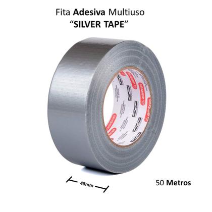 Imagem de Fita Adesiva Cinza Multiuso Rolo Grande 48mm x 50m Silver Tape Adelbras