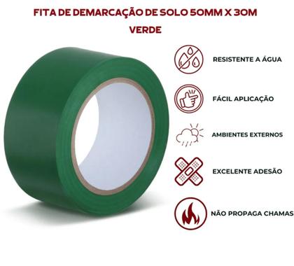Imagem de Fita adesiva demarcação de solo verde 50mm x 30m Kit com 1 unidades