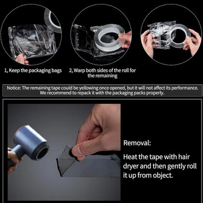 Imagem de Fita adesiva dupla face transparente  Opções de 3M/5M, adequada para várias superfícies lisas