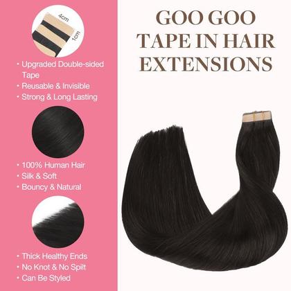 Imagem de Fita adesiva em extensões de cabelo GOO GOO 1B Natural Black 55cm 100g