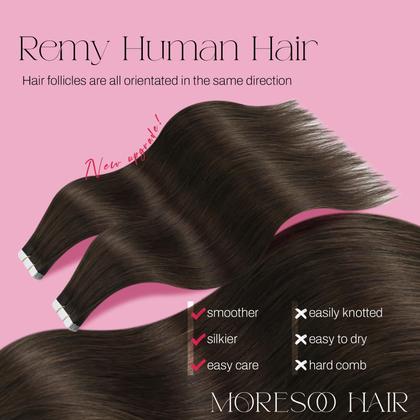 Imagem de Fita adesiva em extensões de cabelo humano Moresoo Brown 30cm 30g