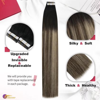 Imagem de Fita adesiva em extensões de cabelo Moresoo Balayage preta a marrom 40cm