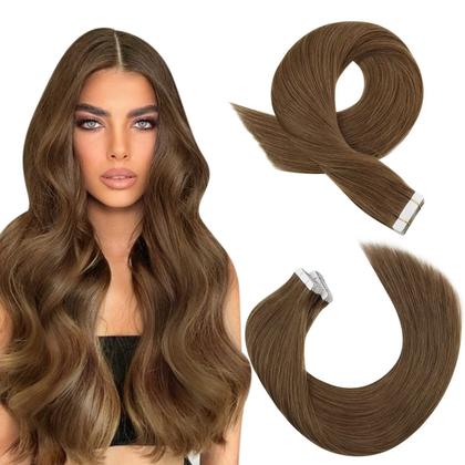 Imagem de Fita adesiva em extensões de cabelo Moresoo Brown Human Hair 60cm 50g